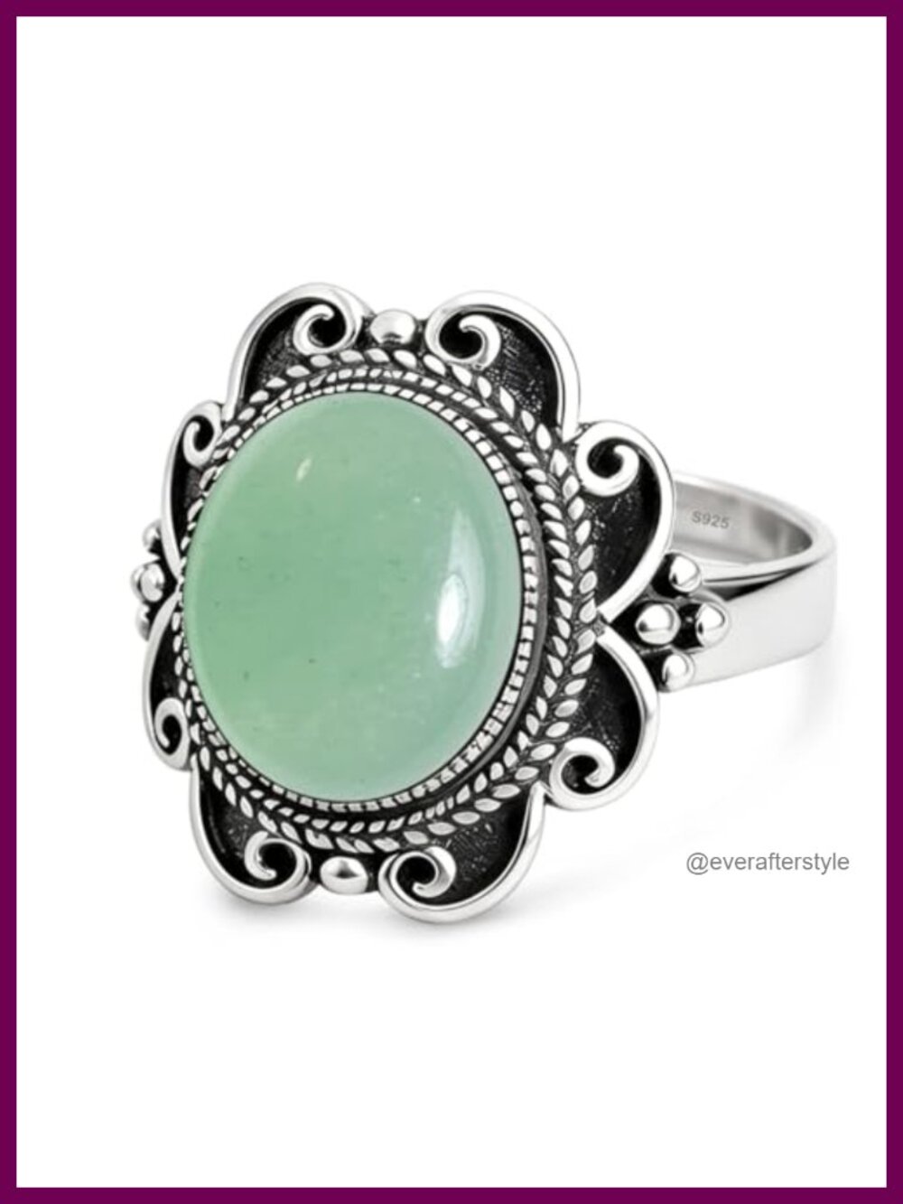 Sterling Silver Natural Stone Wide Band Boho Statement Ring